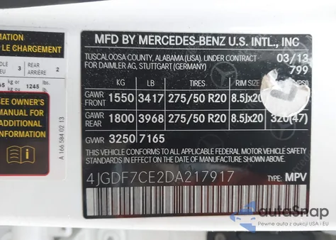 2013 Mercedes-Benz Gl 450 4Matic из США, поврежденный, VIN 4JGDF7CE2DA217917